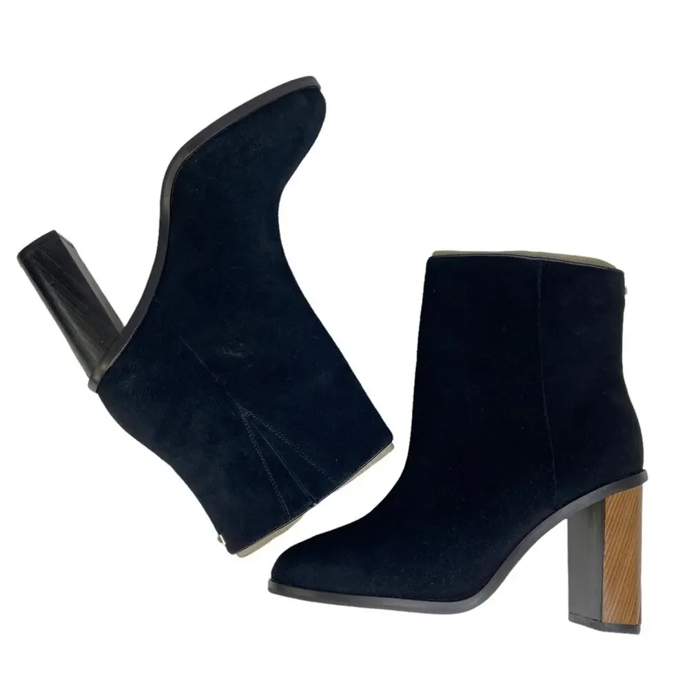 New Ted Baker Orbida Black Suede Block Heel Ankle Boots Size 35.5 - Picture 14 of 16